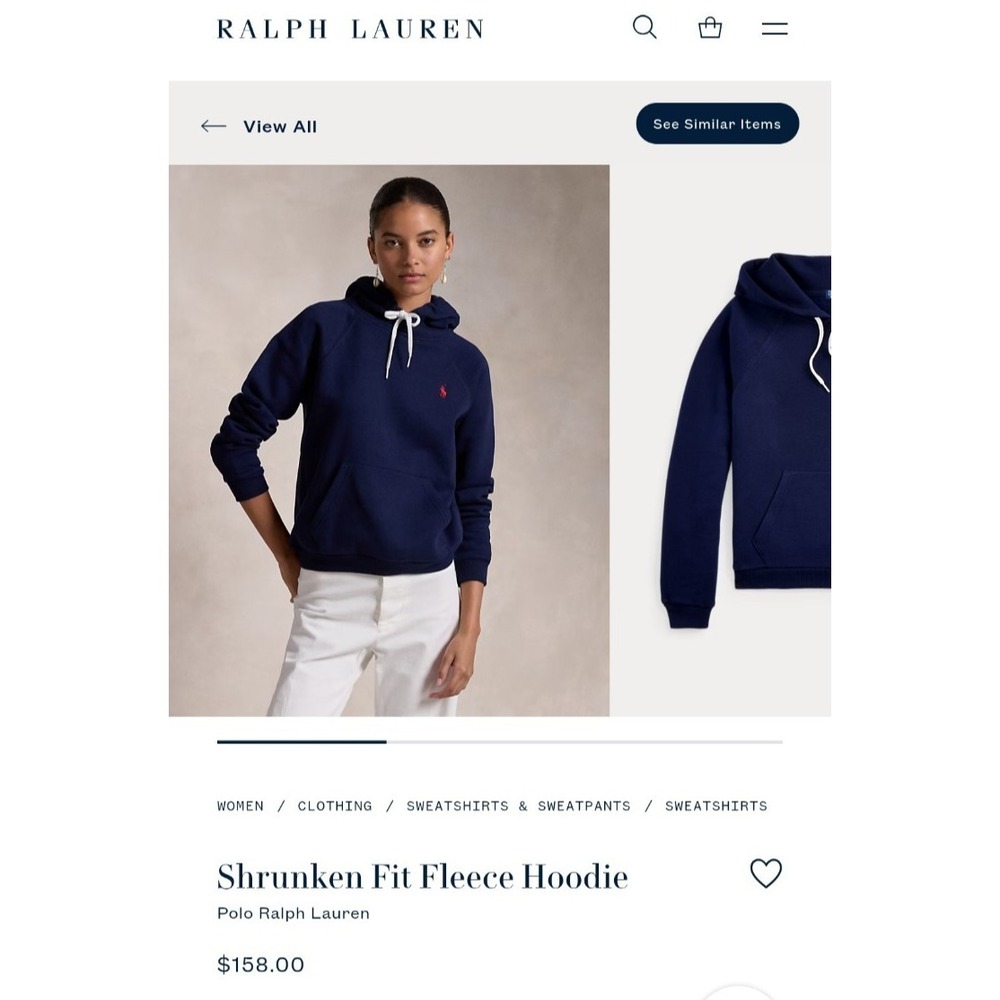 Ralph Lauren Shrunken Fit Navy Blue Fleece Hoodie Women's Large